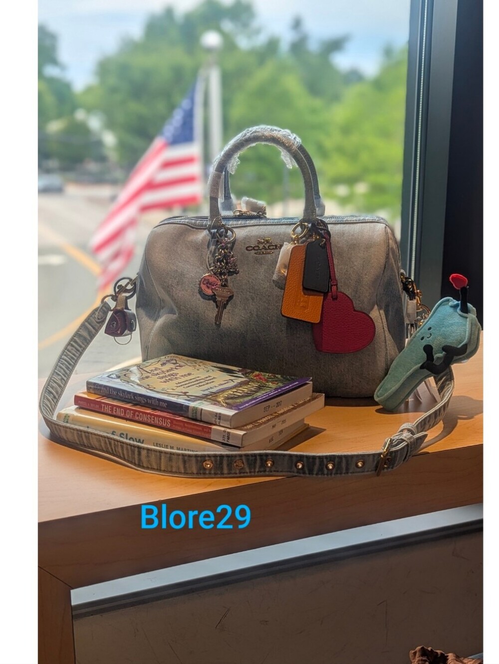 LARGE Rowan Satchel in Faded Denim with Charms - Light Blue